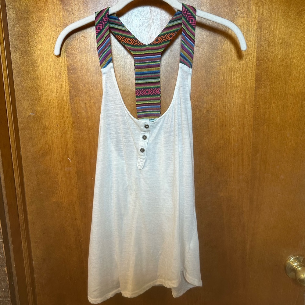 Off-white Racerback Tank with Multicolor Baja Pattern Straps